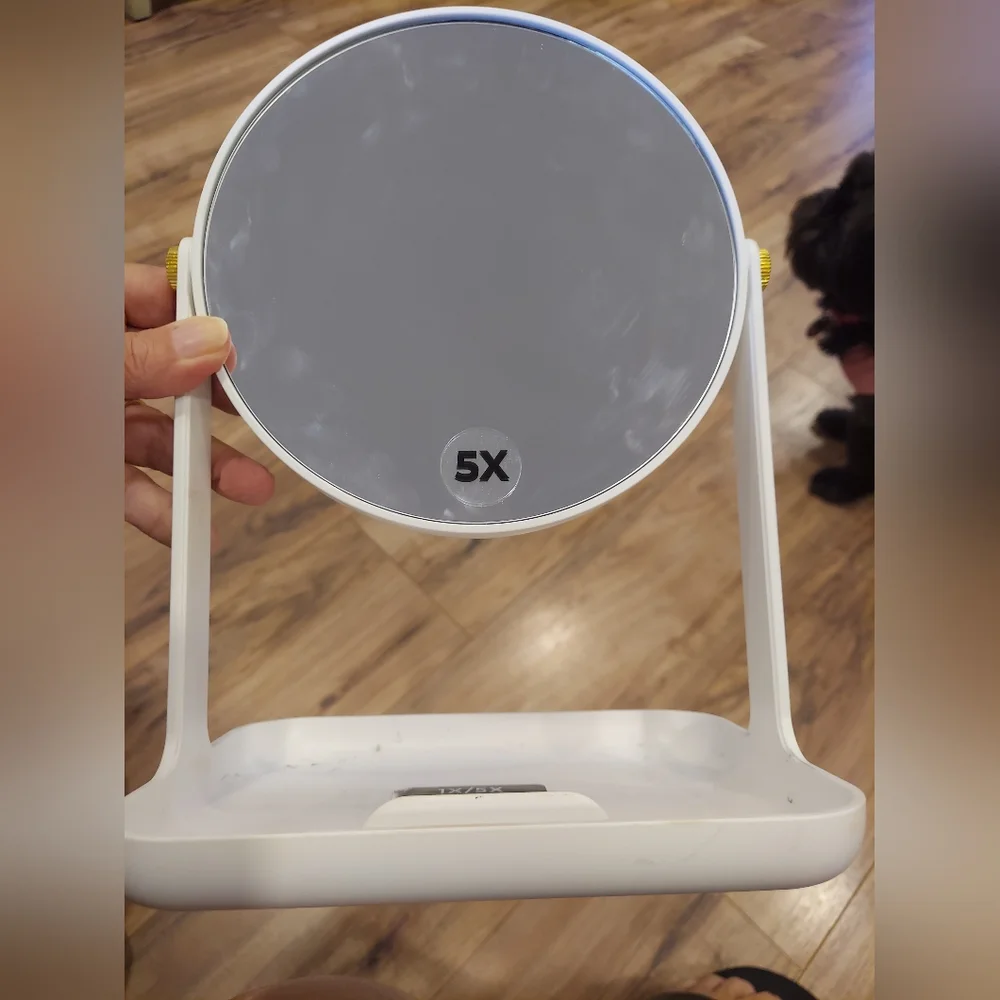 White Double Sided Magnifying Makeup Mirror With Accessory Tray SEE PHOTOS MARKS